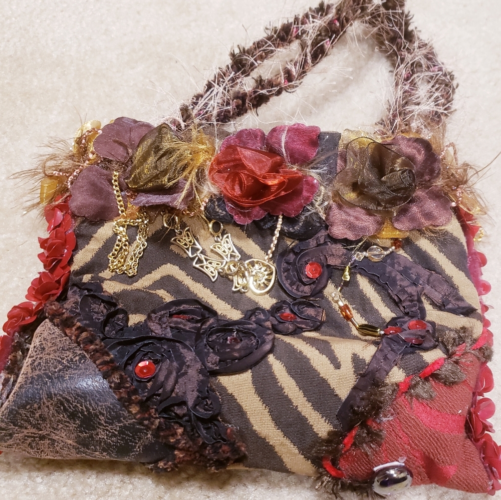 One-of-a-Kind OOAK Vintage Handmade Mini Bag - 3D Floral & Earthy - Picture 7 of 14